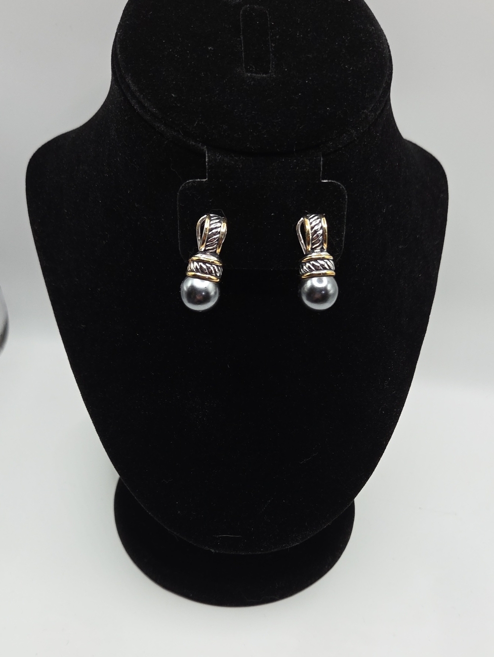 Two-Tone Silver and Gold Pearl Drop Earrings Vintage